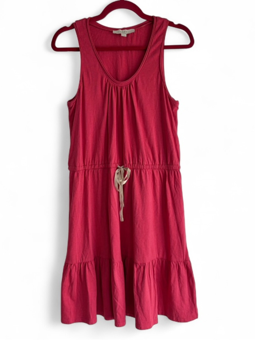Loft Drawstring Waist Ruffle Hem Sleeveless Midi Sundress Size M